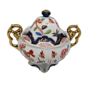 Hand Painted Floral Japanese Fine Porcelain Sugar Bowl Footed Vintage